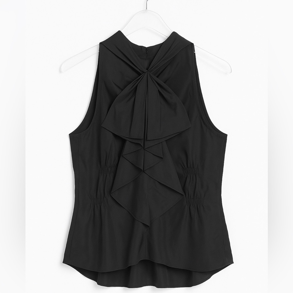 Vince Black Sleeveless Blouse with Bow Detail